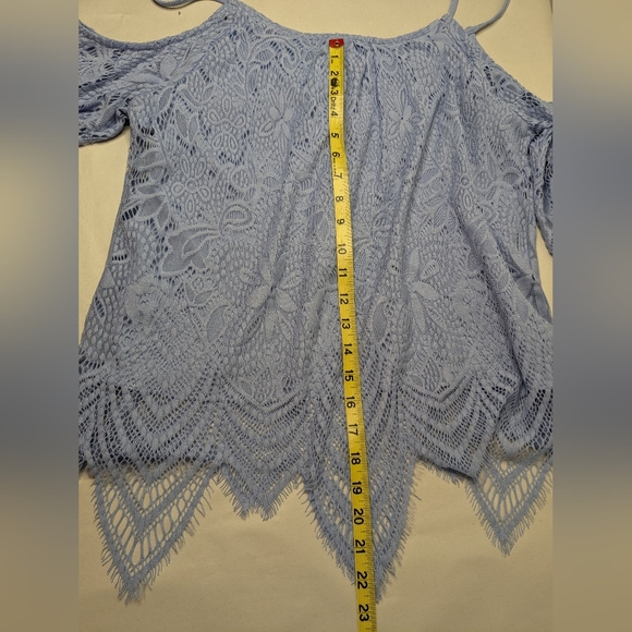 Alya Lacey Lavender Women's Blouse Sz L Top Off Shoulder Strappy B-3 - Picture 4 of 11
